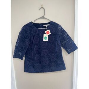 NWT Boden Blue Embroidered Floral 3/4 Sleeve Top 4